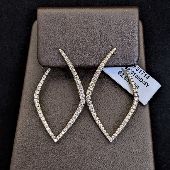 14K Diamond Geometric Hoop Earrings - Picture 2 of 5